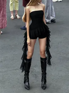 Sexy Off-Shoulder Halter Top with Wood Trim and Fringe Hem, Summer New Vacation Fashion Versatile Blouse for Women