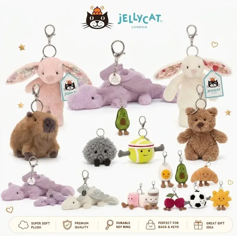 Jellycat Plush Bag Charm – Cute Stuffed Animal Keychain, Soft Plush Bag Pendant, Backpack Charm, Gift for Kids & Plush Collectors sohochic