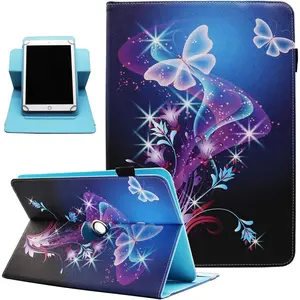 Universal 7 8 Inch Android Tablet Case,  PU Leather 360 Degree Rotating Multi-Angle Viewing Stand Case Cover for 7.0 8.0 and All 7.0-8.5 Inch Tablet, Shiny Butterfly