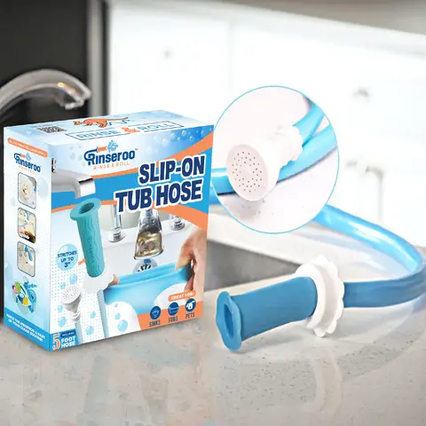 Rinseroo Tub Hose – 5ft Slip-On Bathtub Faucet Hose & Sprayer for Pet Bathing, Hair Washing & Tub Cleaning – Fits Tub Spouts & Faucets Up to 3” – No Installation