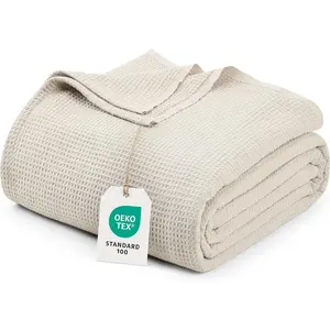 Khaki Waffle Blanket  Size Soft Lightweight Breathable  Blend Bed Blanket for  Seasons Luxury Throws for Bed Couch and Sofa