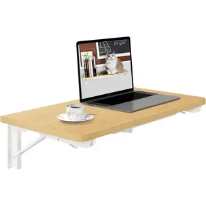 Wall Mounted Folding Table, Floating Desk for Small Spaces, Drop Leaf Dining Table for Kitchen Fold Down Laundry Shelf with Heavy-Duty Brackets