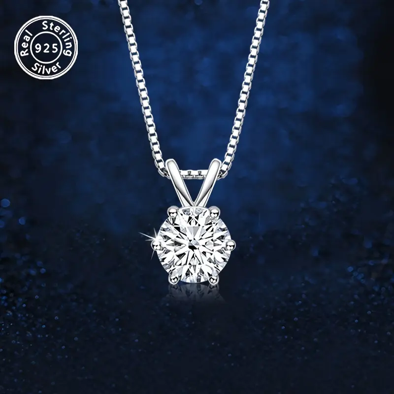 Women's S925 Solid Silver 1 Carat Moissanite Pendant Necklace - Evil Eye Initial Vintage Jewelry, Silver Sparkling Accessory for Party Banquet Wear, Valentine's Day Gift for Brides, Moissanite Necklaces, Silver Sparkling Necklaces