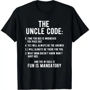 100% Cotton Funny Uncle Gifts T-Shirt "The Uncle Code" Cool Graphic Tee for Men Soft Comfortable Casual Unisex Top Perfect for Father's Day Birthdays Family Gatherings Holiday Gifts and Everyday Wear