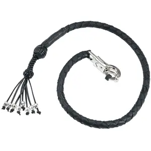 Dream Apparel 42" Genuine Leather Motorcycle Get Back Whip with Fringes and Skulls - Heavy Duty Stainless Steel Quick-Release Clasp