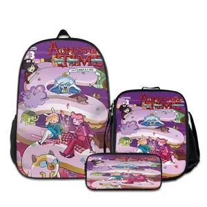 3PCS Adventure-Time-Backpacks for Girls Set, Cute School Backpack for Girls Boys with Lunch Box and Pencil Case, Aesthetic Bookbag for Teens, Lightweight Classic Backpack for Travel, Work, Picnic A-2