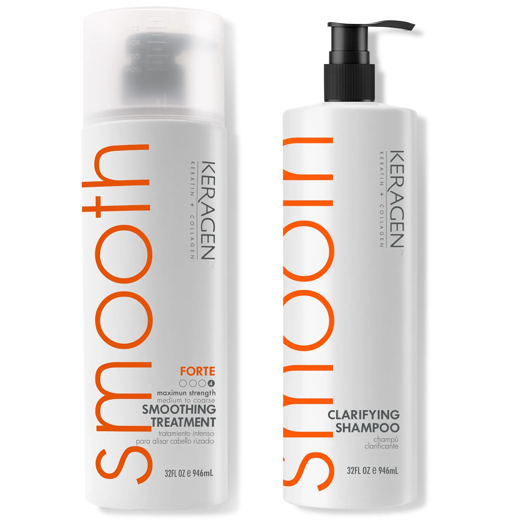 KERAGEN Brazilian Keratin Smoothing Treatment Kit - Professional Anti-Frizz Haircare Straightening System with Clarifying Shampoo, Collagen for Coarse Textures, Color & Chemically Treated Hair (32 oz)