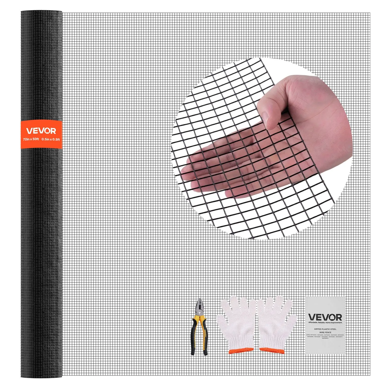 fathersdaygift VEVOR Hardware Cloth 72 inx 50 ft, 1/2 in 19 Gauge Galvanized Wire Mesh Roll, Weather-Resistant Vinyl Coated Chicken Wire Fencing, Heavy Duty Welded Garden Plant Fencing for Rabbit Cage Snake Fence