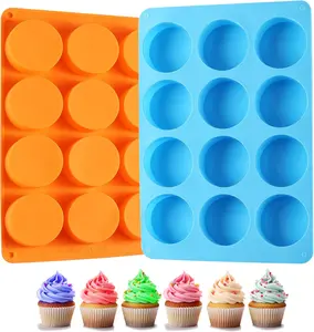 2PCS Silicone Molds 12 Cavity Round Cookie Chocolate Molds Baking Mold for Chocolate Cookie Candy Mini Cake Dishwasher Safe Orange Blue