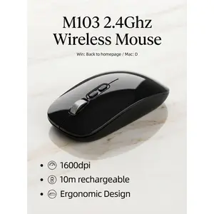 M103 Wireless Mouse 2.4GHz 1600DPI Rechargeable Ergonomic PC Laptop Black