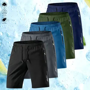 Men’s Lightweight Casual Shorts 5-Pack – Elastic waistband, breathable fabric, adjustable drawstring, side pocket design, suitable for basketball, running, beach, and outdoor sports – Athletic shorts Solid Color Zipper