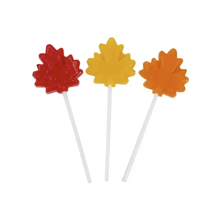 2" 7 oz. Maple Leaf-Shaped Wrapped Cherry, Lemon & Orange Lollipops - 12 Pc. 3 Pack