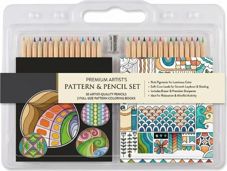 Calm Mindfulness Coloring Bundle  Relaxing Patterns Books + 30 Colored Pencils
