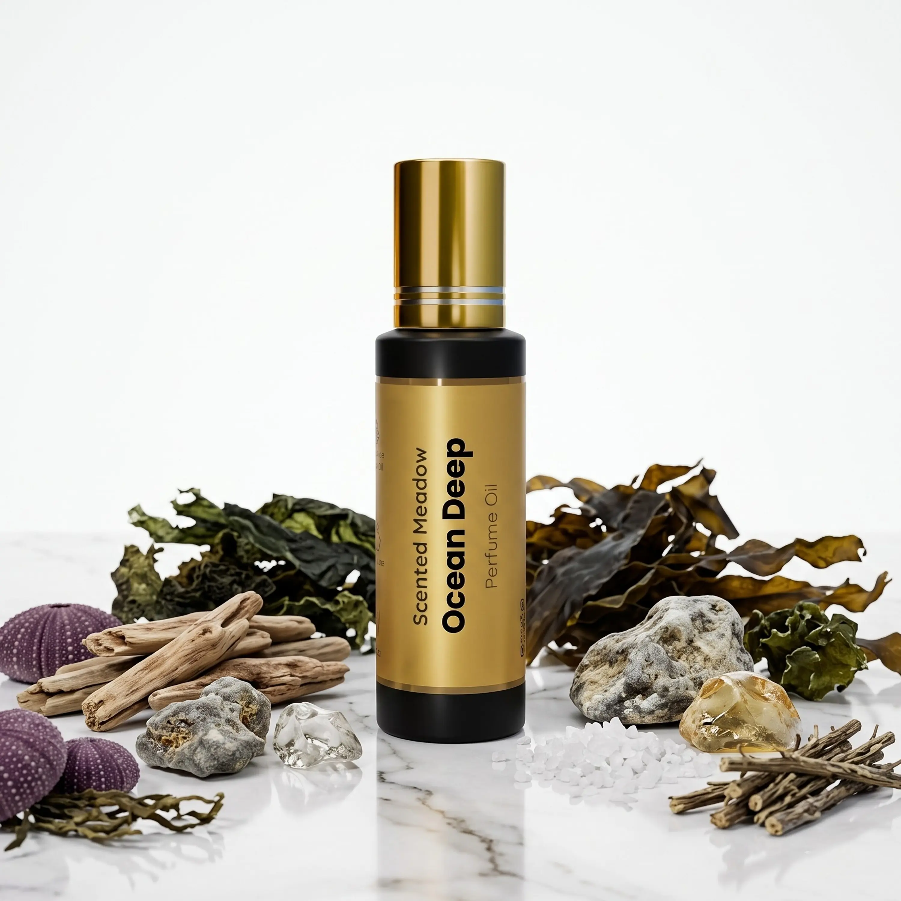 Scented Meadow Ocean Deep – Salty Bergamot & Seaweed Musk Wood Luxury Concentrated Perfume Oil for Men – Long Lasting Alcohol-Free Roll-On