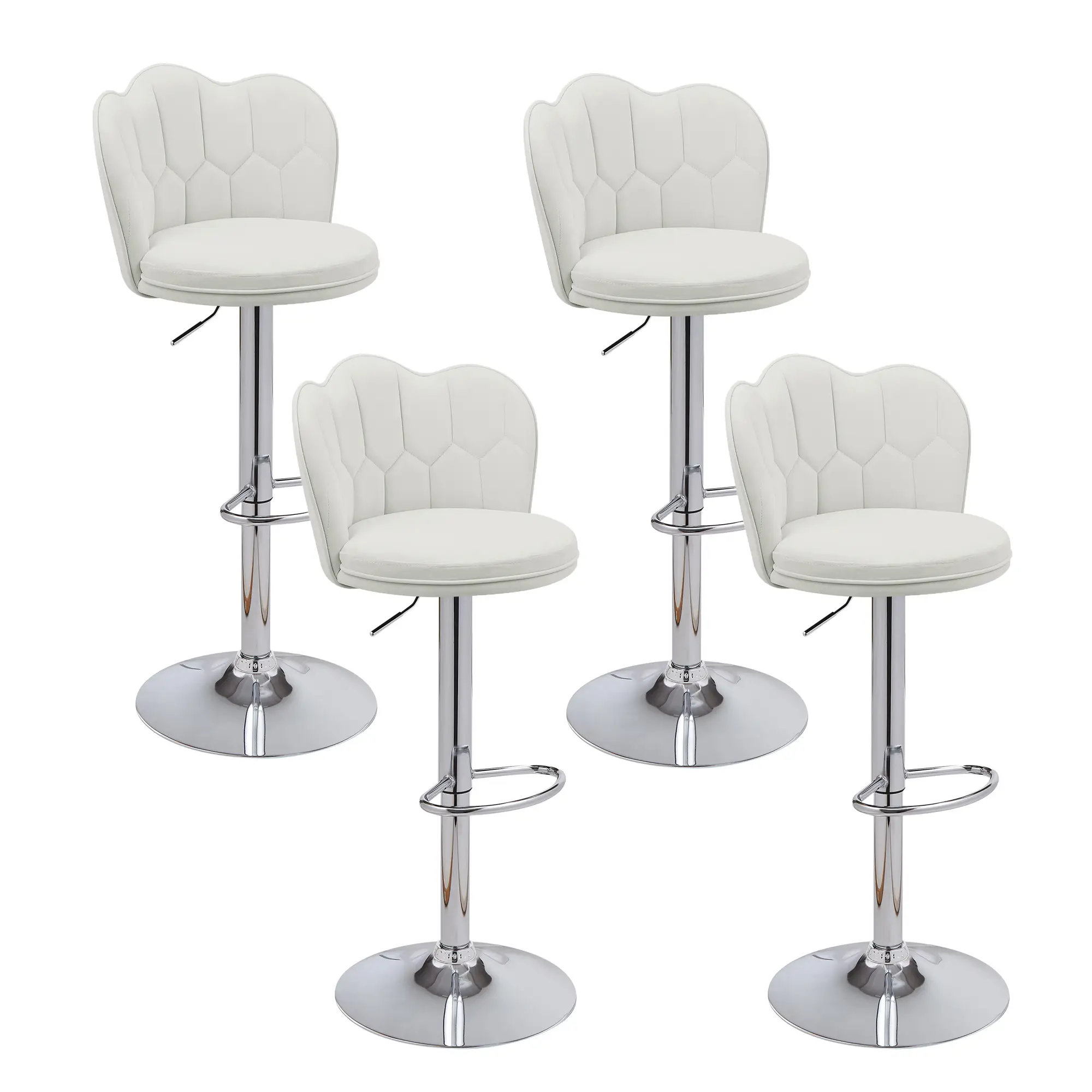 VECELO Bar Stools 2\4-Piece Set, flocking Adjustable 360° Rotation, with Backrest Bar Stool, Suitable for Bar, Kitchen, Dining Room, White/Black