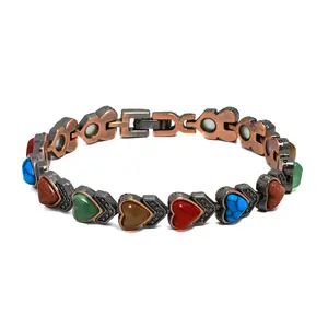 Magnetic Copper Bracelets for Women with Natural Turquoise, 3800 Gauss Magnets Adjustable Pure Copper Bracelet