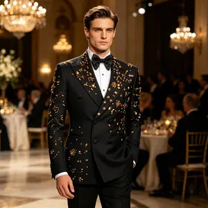 Men's Luxury Full Rhinestone Double-Breasted Tuxedo, Slim Fit Formal Suit