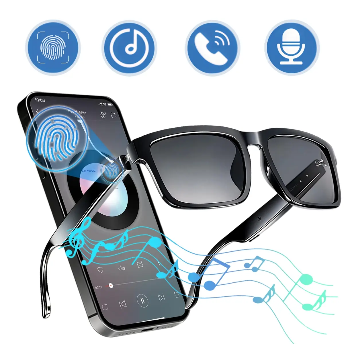 Wireless Headphone Smart Glasses Unisex, Wearable, Built in Mic & Speakers, UV Protection, Waterproof, Wireless Music & Calls, Voice Control, Low Latency Audio, Multifunctional Audio Sunglasses, Casual Smart Glasses