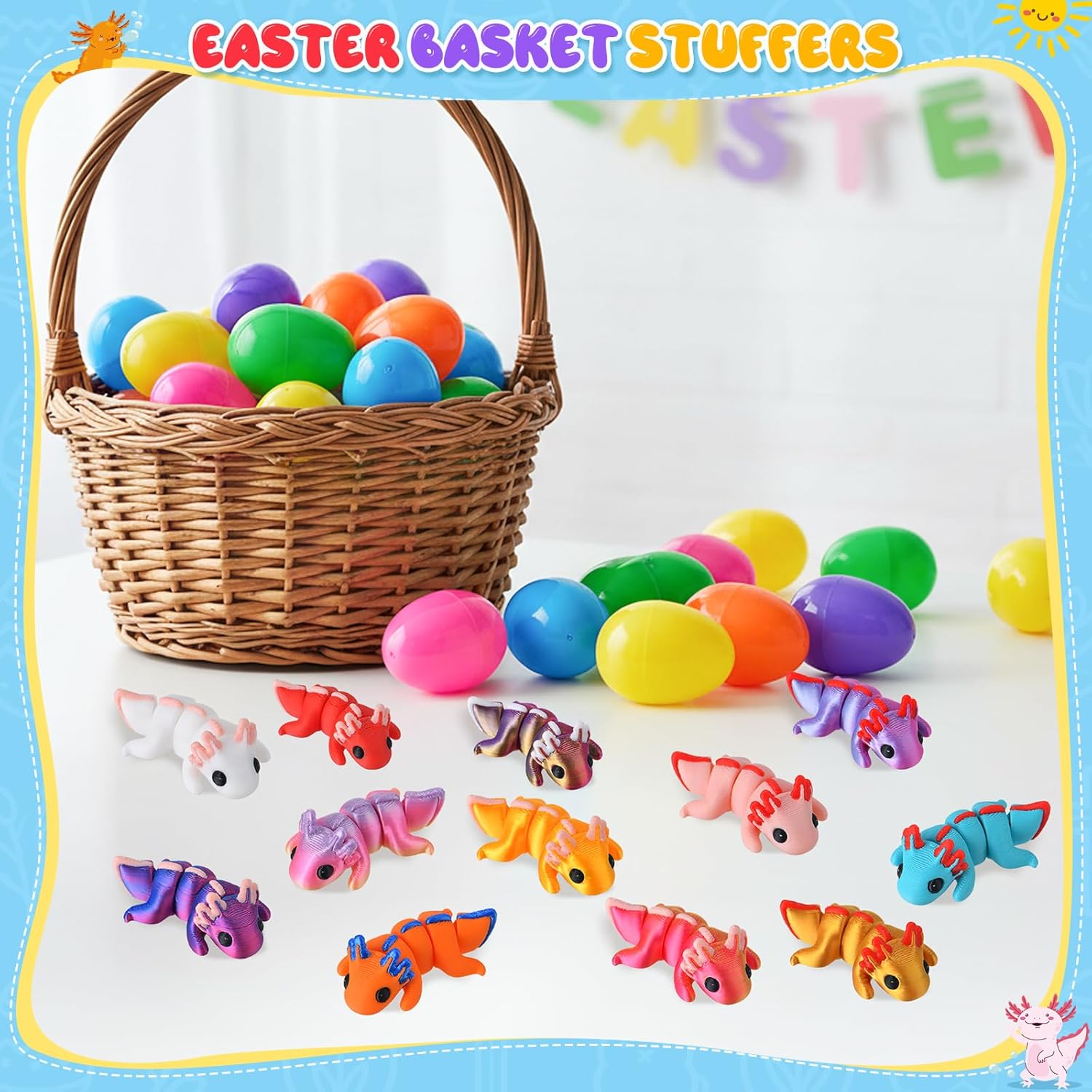 24‑Pack Prefilled Easter Eggs with 3D Printed Axolotl Figurines – Easter Basket Stuffers & Easter Egg Hunt Toys for Kids, Fun Fidget & Toy Egg Fillers