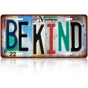 Vintage Be Kind Metal Tin Sign License Plate Wall Decor 12 x 6 Inches