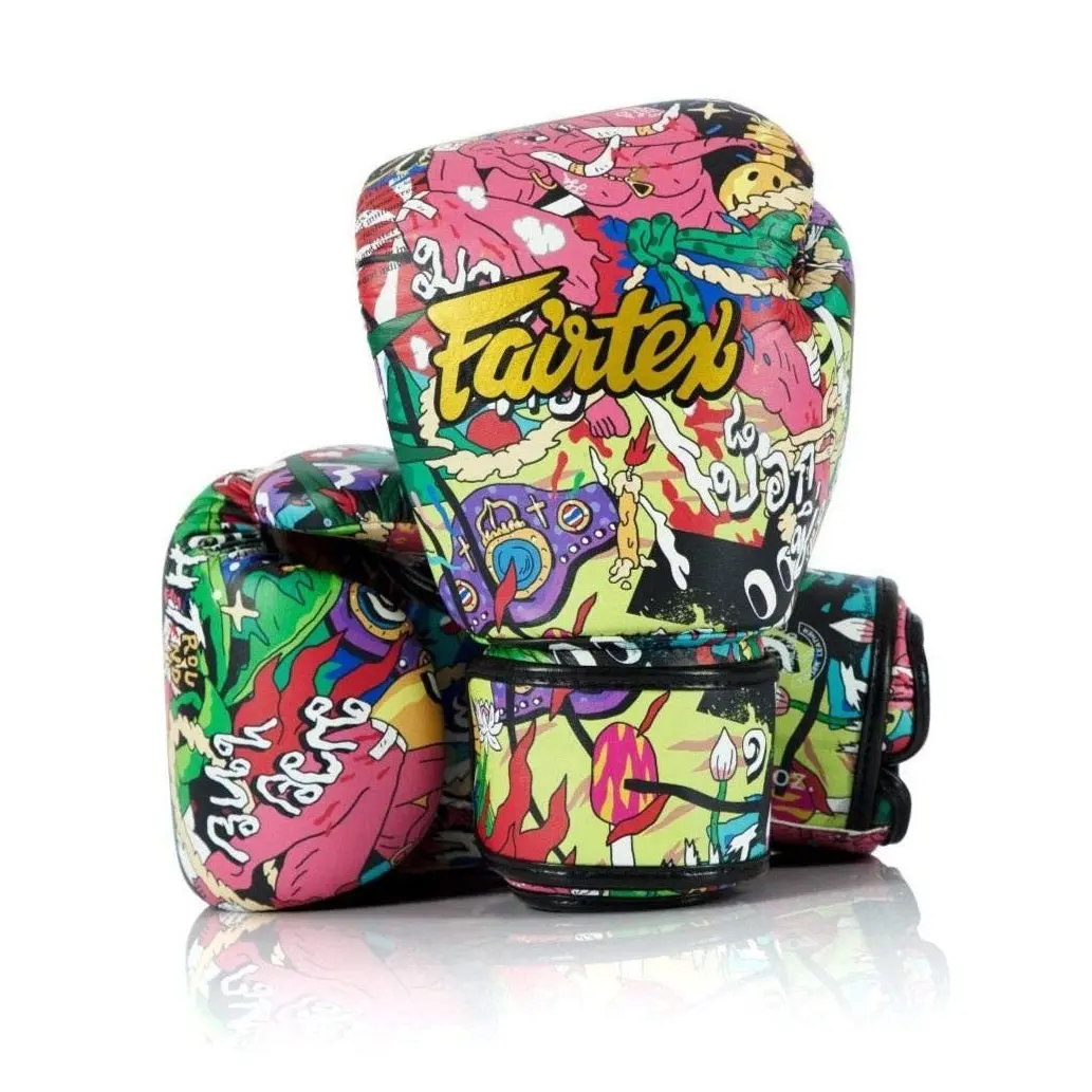Fairtex x URFACE Pop Art Limited Edition Muay Thai Boxing Gloves, Handmade Microfiber Leather Athletic Sports Gloves with Shock Absorbent Foam Core, Training Sports Gloves
