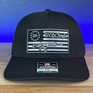 WE THE PEOPLE 2ND AMENDMENT AMERICAN FLAG PATRIOTIC Leather Patch Hat Black