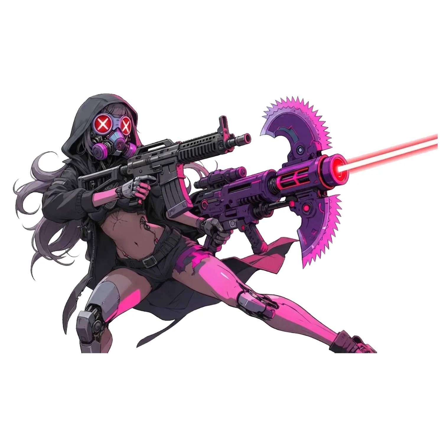 Neon Cyberpunk Masked Warrior Sticker, Futuristic Pink Techwear Fantasy Decal for Car Window, Laptop, Tumbler, Helmet, Toolbox, Notebook & Water Bottle