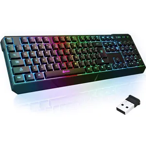Wireless Gaming Keyboard RGB – Backlit Keyboard with Rechargeable Battery – Quiet, Water-Resistant, Ergonomic Design – Teclado Gamer for PC, PS5, PS4, Mac – Black