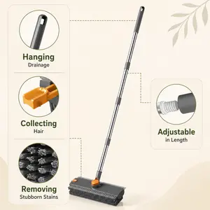 Long-handled floor cleaning brush, 2-in-1 sweeping and brush, a must-have for cleaning hard-to-reach corners of your home.