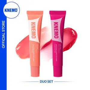 [KNEMO Official] LipLock Duo - Vegan Rose PDRN, Carrot Collagen, & Pillow Peptides - Long Lasting Hydrating Plumping Glossy Mask - 15 mL in Peach Muse, Grape Crush, Pink Flan, Crystal Clear