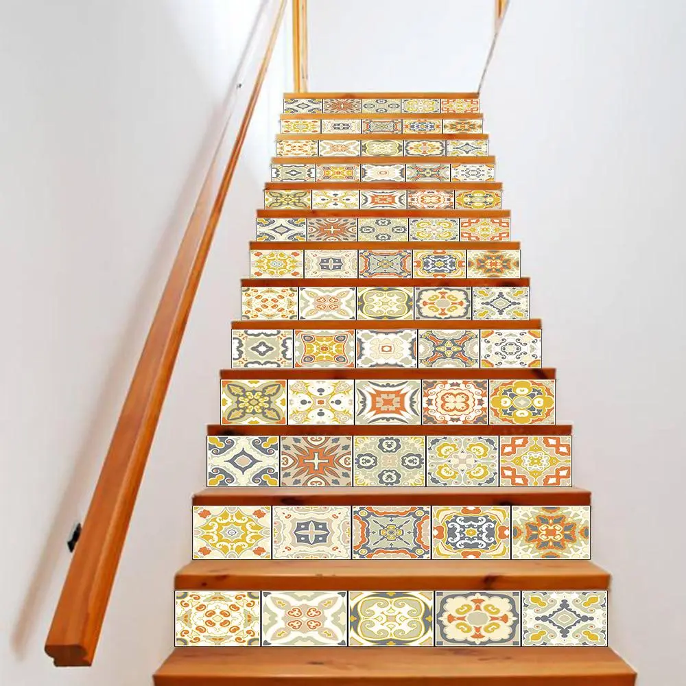 Geometric Pattern Stair Sticker, 13pcs/set Waterproof Self Adhesive Stair Decal, Decorative Sticker for Home Living Room & Bedroom
