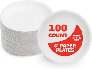 Paper Plates - Uncoated White Plate - Use for Foodware, Events, Activities, Crafts Projects and More - Environmentally Friendly - Recyclable and Disposable - 6-Inches - 100 Pack