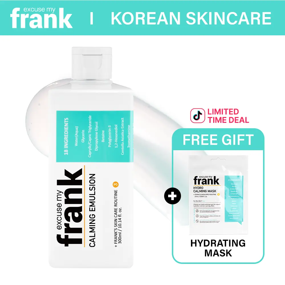 [FREE Mask] Excuse My Frank Calming Emulsion (+ Facial Mask – Limited Time Only) 300g Milky Lotion for Soothing and Moisturizing Dry Skin with Oligo Hyaluronic Acid & Asiatic Pennywort