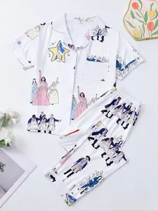 Women's Hamilton Musical Print Pajama Set, Loungewear, Short Sleeve Button Front Soft Top and Elastic Pants, Casual Homewear, Pyjamas, Nightwear, Matching Pj Set, Womenswear