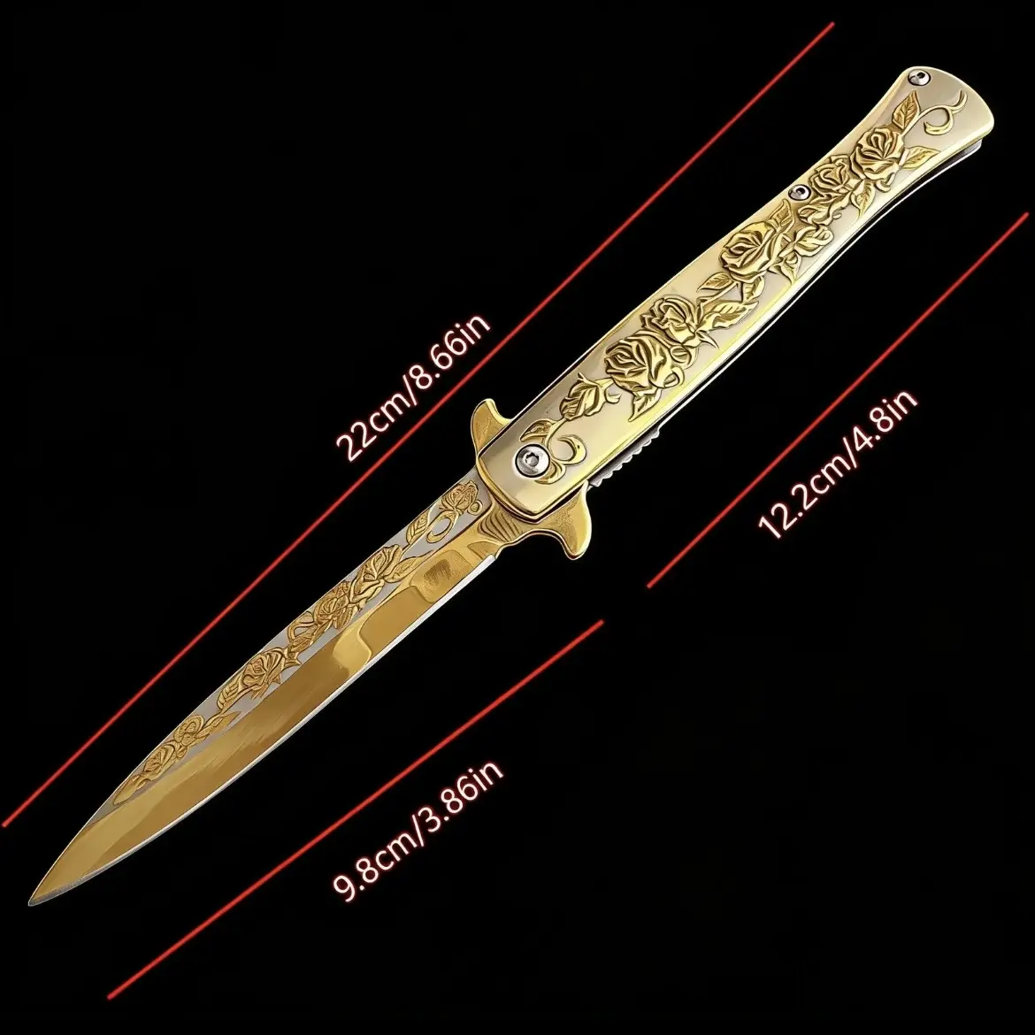 Rose Gold Folding Knife with Shiny Finish, Folded Blade & Retractable Handle, Versatile Multi-Use Tool for Camping, EDC Survival Equipment, Versatile Tool