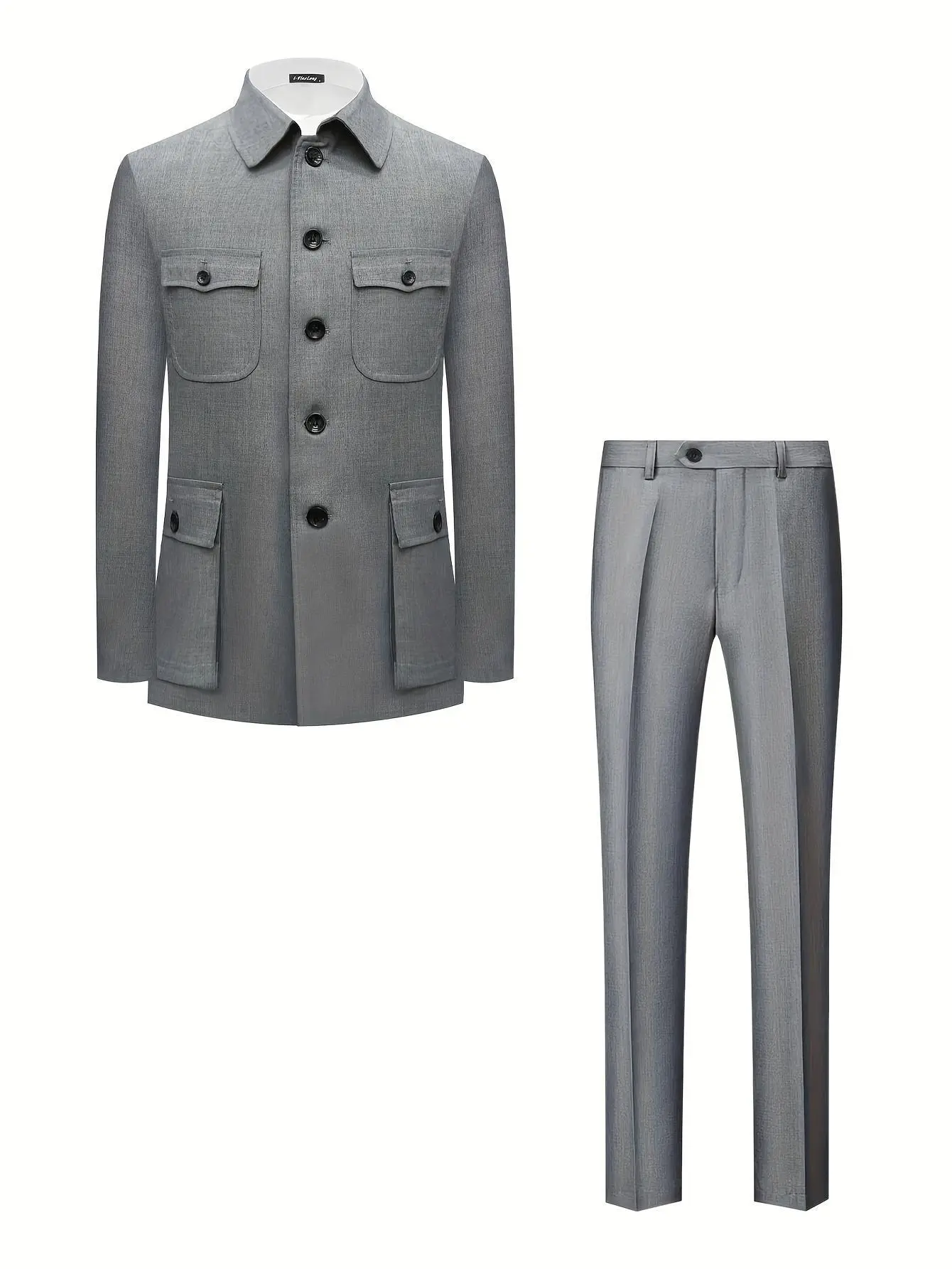 Custom-Made 2 Piece Men's Suits - Menswear Formal Office Wear, Fitted Cut Jacket with Buttoned Pockets and Matching Trousers, Ideal for Business-Casual, Evening Social Occasions（Sizes run small; please consult customer service for details）