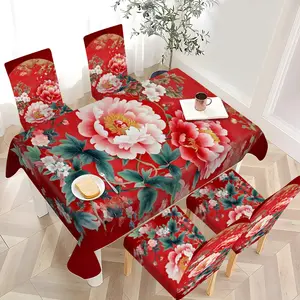 2/4/6/5/7 pieces of fashionable and high-end dining chair slipcover and tablecloth sets, thickened chair cover and tablecloth sets (1 tablecloth + 4 chair covers or 1 tablecloth + 6 chair covers), easy to care for, reusable, for home decoration