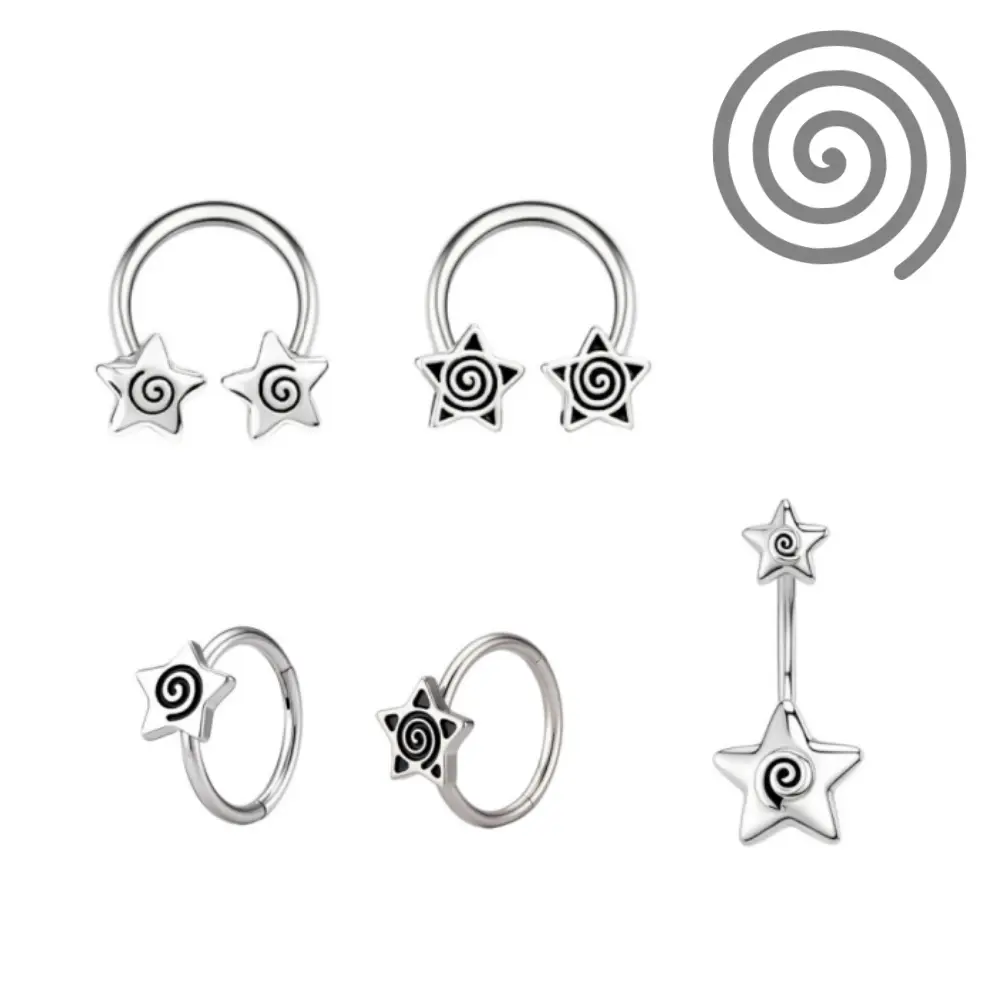 Oufer 2PCS 16G Spiral Star Horseshoe Septum Ring Daith Piercing Jewelry 316L Stainless Steel Hypoallergenic & Durable