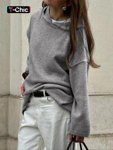 solid color casual hooded knit pullover sweater, thin fabric fitted style for fall season, comfortable and stylish women's clothing