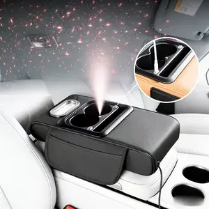 2026 New Model Armrest Box Height Riser: Made of Nappa leather and memory foam, featuring a waterproof, reinforced cup holder and tissue box in one design, rechargeable, and equipped with a 6-in-1 armrest and elbow support function armrest pad for car