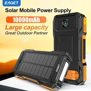 EAGET 10000mAh Solar Phone Charger with 4 Ports Fast Charging Dual USB Ports Built-in LED Flashlight & Compass for Outdoor Activities - Smartphone