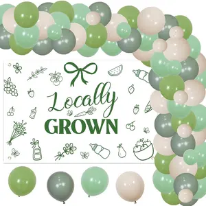 Farm Theme Backdrop & Balloon Arch Kit Green Bow Decor for Baby Shower, Birthday & More