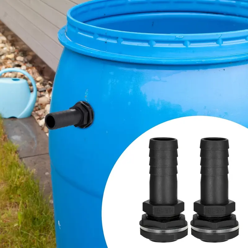 2-Pack Rain Barrel Overflow Connector Watering Irrigation Garden Hose 25mm Barbed Plumbing Pipe Fitting Fits 1 Inch BSP Thread Includes Leak-proof Nut and Gasket Set