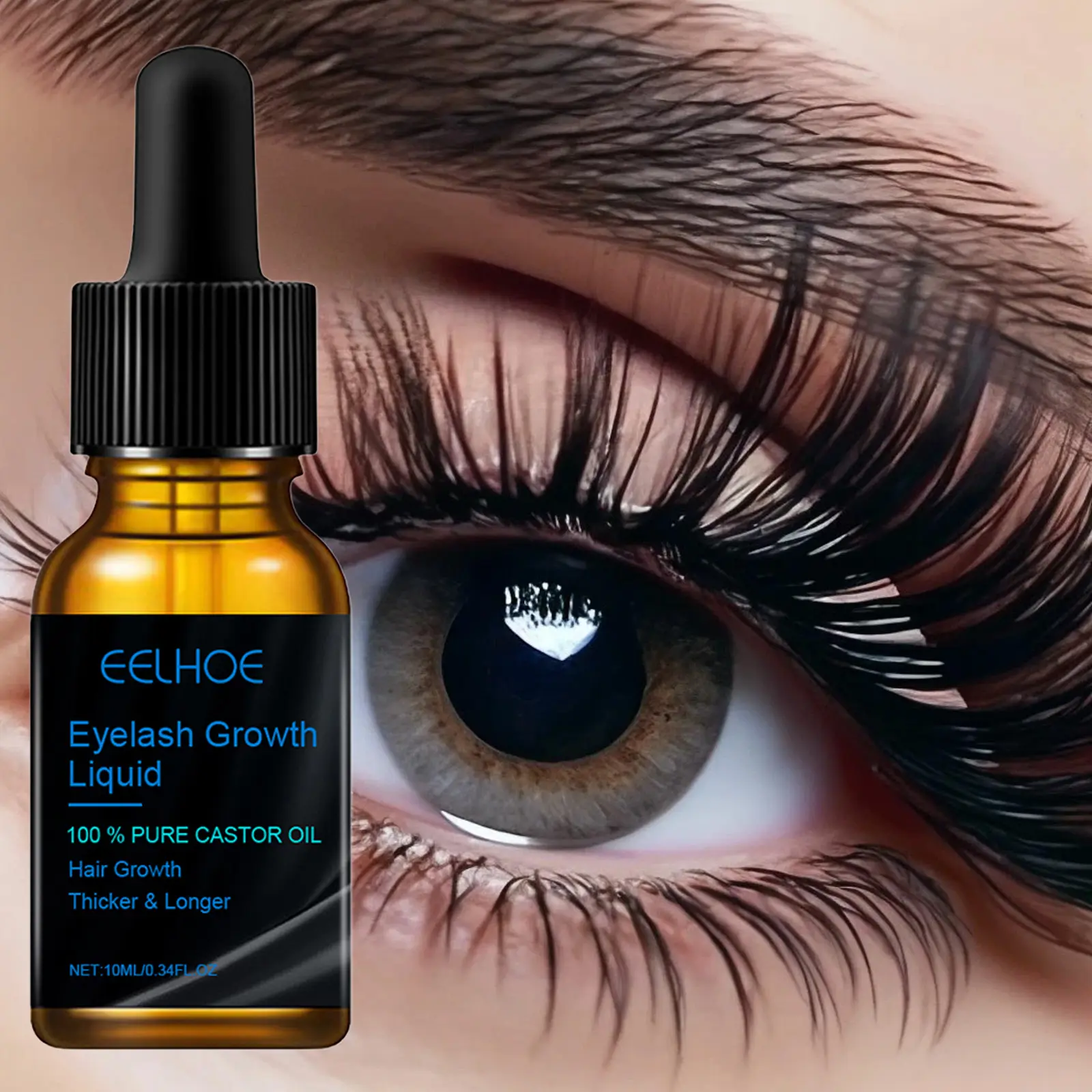 10ml Natural Castor Oil Lash & Brow Conditioner, Mild Gentle Nourishing Formula, Precision Brush Head for Daily Lash & Brow Care