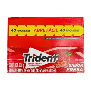 1 Caja de 40 paquetes de Trident Goma de mascar Sin Azucar Sabor a Fresa Chewing Gum Spearmint Flavor