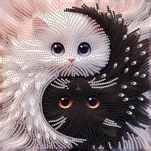 Yinyang Cat Kitty 5D DIY Diamond Painting Kit, Unique Shape Crystals, Partially Drilled Canvas, Home Decor, Holiday Gift