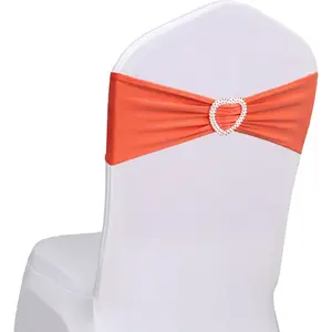 Orange Chair Sashes 60 Pack Spandex Burnt Orange Sashes Bands for Chairs with Heart Slider for Wedding Banquet Party Decorations