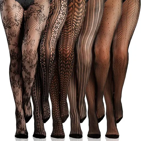 6 Pairs Women Fishnet Stockings Tights Patterned Tights Fishnet Leggings Waist High Pantyhose for Halloween Girls