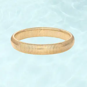 PAVOI Waterproof Chunky Stretch Bracelet for Women - 14K Gold Plated Cobra Statement Bracelets - Stainless Steel Flexible Bracelet - Trendy Gold Jewelry Gifts