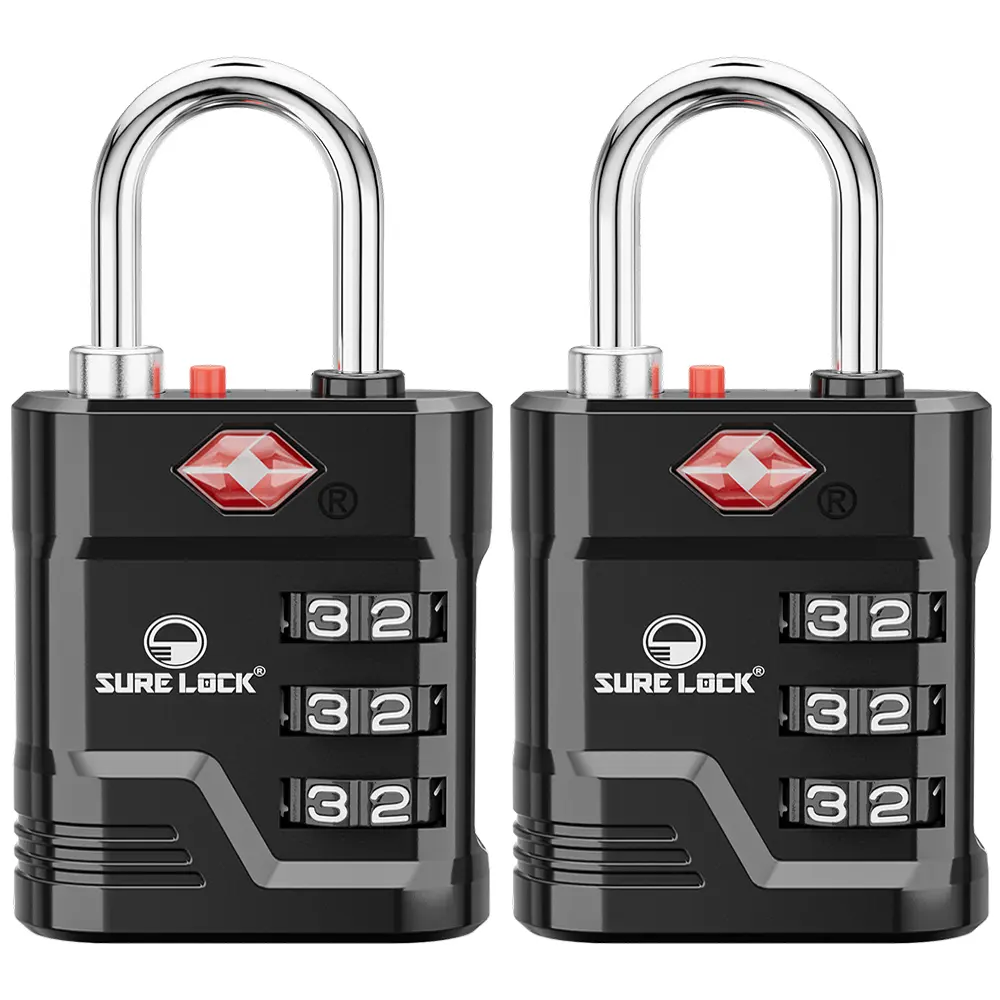SURE LOCK TSA Locks for Luggage, TSA Approved Luggage Locks with Open Alert, TSA008 Key for High Security, Easy Read Dials, Zinc Alloy Body, Locker Lock for Suitcase, Gym, Travel